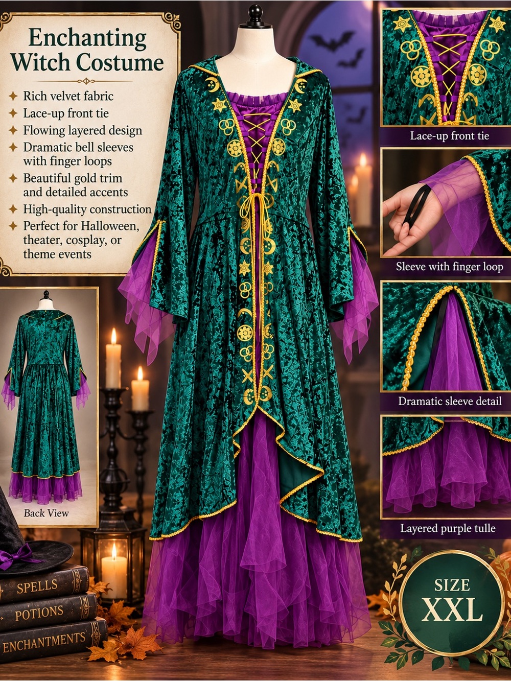 2XL Hocus Pocus Inspired Winifred Sanderson Style Witch Costume